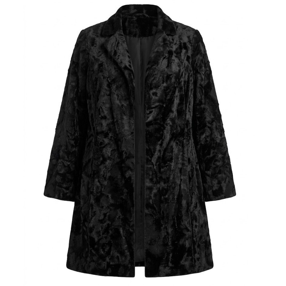 Worth New York Black Faux Fur Textured Open Front Coat Lined Large - CJ